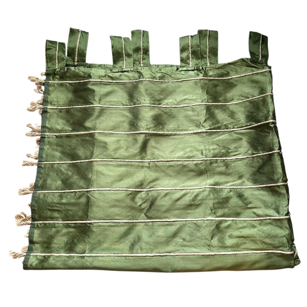 India’s Heritage Jute Stripe Curtain Panels Pair (44x84 each) Dark Green Tab Top